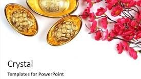  Presentation with chinese new year - Amazing PPT theme having new year greeting--gold ingot backdrop and a white colored foreground