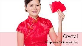  Presentation with sexy santa woman red - Presentation theme enhanced with chinese new year money - woman hold with red pocket background and a  colored foreground