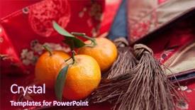  Presentation with mandarin oranges - Theme consisting of chinese new year money background and a wine colored foreground