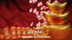 Presentation with chinese new year firecrackers - PPT layouts consisting of chinese new year ornament--gold background and a crimson colored foreground