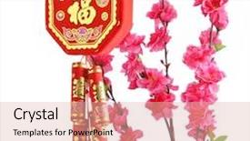  Presentation with chinese new year - PPT theme having chinese new year ornament fireworks and peach blossom background and a lemonade colored foreground