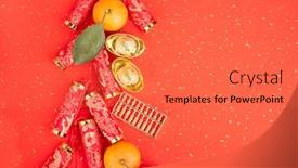  Presentation with chinese new year firecrackers - Slide deck with chinese-new-year-ornament-gold background and a red colored foreground
