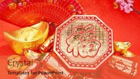  Presentation with chinese new year firecrackers - Slide set consisting of chinese-new-year-ornament-gold background and a coral colored foreground