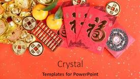  Presentation with chinese new year firecrackers - Audience pleasing slides consisting of chinese-new-year-ornament-gold backdrop and a red colored foreground