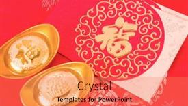  Presentation with calligraphy - Presentation with chinese-new-year-ornament-gold background and a coral colored foreground