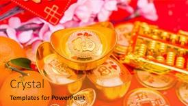  Presentation with chinese new year - Beautiful presentation theme featuring chinese-new-year-ornament-gold backdrop and a gold colored foreground