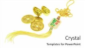  Presentation with chinese new year - PPT layouts featuring chinese new year ornament gold coins and ingots on white background background and a white colored foreground