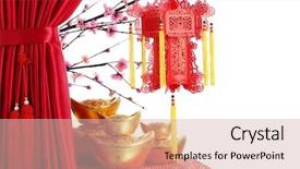 Presentation with lunar new year - PPT theme with chinese new year ornaments--red background and a soft green colored foreground