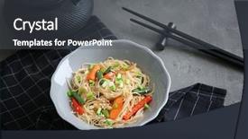  Presentation with noodle - Presentation having delicious rice noodle with vegetables on grey table background and a dark gray colored foreground