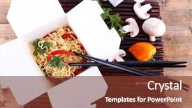  Presentation with cooking chinese noodles - Colorful presentation theme enhanced with chinese noodles in takeaway boxes backdrop and a tawny brown colored foreground