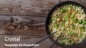  Presentation with noodles chinese food dark - Theme enhanced with chinese noodles top view background and a tawny brown colored foreground