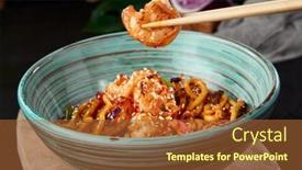  Presentation with asian chopsticks - Theme enhanced with chinese-noodles-with-shrimps background and a red colored foreground
