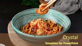  Presentation with asian chopsticks - Presentation design consisting of chinese-noodles-with-shrimps background and a tawny brown colored foreground