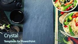  Presentation with chinese food - PPT theme having chinese noodles with vegetables background and a  colored foreground