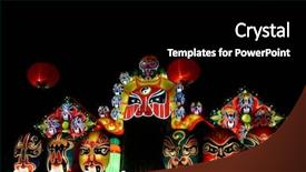  Presentation with festival masks - Beautiful slide deck featuring chinese opera masks at lantern backdrop and a black colored foreground
