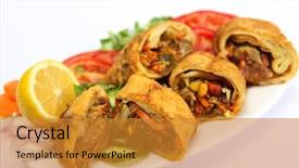  Presentation with thai food - Amazing slide deck having chinese or thai-style vegetable backdrop and a gold colored foreground