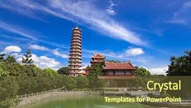  Presentation with buddhism - PPT theme with chinese pagoda of xichan temple background and a tawny brown colored foreground