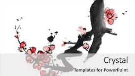  Presentation with calligraphy - Amazing slide set having chinese painting of flowers plum backdrop and a light gray colored foreground