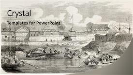  Presentation with journal - Beautiful PPT theme featuring chinese paintings - general montauban residence and headquarters backdrop and a soft green colored foreground