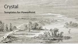  Presentation with pei - Audience pleasing PPT theme consisting of chinese paintings - old illustration of hai river backdrop and a light gray colored foreground