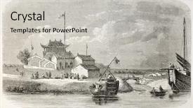  Presentation with river forest village - Audience pleasing PPT theme consisting of chinese paintings - ta-kou village china hai river backdrop and a light gray colored foreground