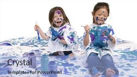  Presentation with fun - Amazing presentation theme having chinese paintings - two young girls having fun backdrop and a light blue colored foreground