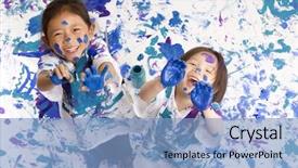  Presentation with fun - Presentation design having chinese paintings - two young girls having fun background and a light blue colored foreground