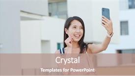  Presentation with young sing woman singing young - Colorful PPT layouts enhanced with chinese paintings - woman taking vlog on cellphone backdrop and a coral colored foreground