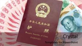  Presentation with chinese chinese - Beautiful PPT theme featuring chinese passport and chinese yuan backdrop and a tawny brown colored foreground