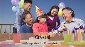  Presentation with birthday party - Theme with chinese people - birthday party multi-generation family background and a coral colored foreground