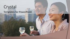  Presentation with cityscape - PPT layouts having chinese people - couple looking out over cityscape background and a light gray colored foreground