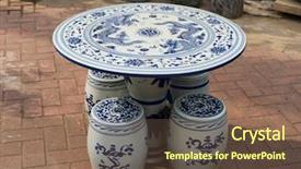  Presentation with antique border design - Amazing presentation design having chinese phoenix - antique china ceramic bench backdrop and a tawny brown colored foreground