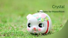  Presentation with green banking - PPT theme with chinese piggy bank on green background and a mint green colored foreground