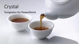  Presentation with teapot - Audience pleasing theme consisting of chinese porcelain teapot on white backdrop and a lemonade colored foreground