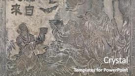  Presentation with tale - PPT theme with inscribed - chinese religious stone carving background and a gray colored foreground