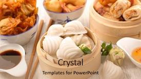  Presentation with chinese food - Slide deck enhanced with chinese restaurant - asian cuisine assorted asian food background and a coral colored foreground