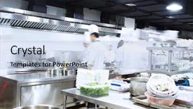  Presentation with hotel kitchen - Beautiful PPT layouts featuring chinese restaurant - modern kitchen and busy chefs backdrop and a light blue colored foreground
