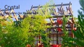  Presentation with chinese restaurant - Presentation theme consisting of parasol made of palm leaves on the beach background and a coral colored foreground