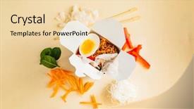  Presentation with noodle - Presentation theme having udon soba noodles - take-out noodle box with chopsticks background and a lemonade colored foreground