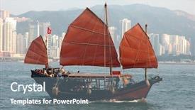  Presentation with hong kong flag - Presentation featuring china flag - chinese sailing ship in hong background and a gray colored foreground