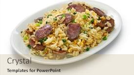  Presentation with rice - Theme with chinese-sausage-fried-rice-xiang background and a coral colored foreground