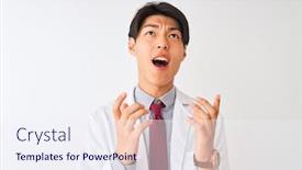  Presentation with mad scientist - Amazing slide set having chinese scientist man wearing tie and coat standing over isolated white background crazy and mad shouting and yelling with aggressive expression and arms raised frustration concept backdrop and a sky blue colored foreground