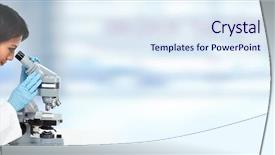  Presentation with microscope - Cool new presentation theme with chinese scientist woman with microscope backdrop and a sky blue colored foreground