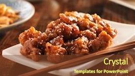  Presentation with chopsticks - Slide set enhanced with chinese sesame chicken with chopsticks background and a tawny brown colored foreground