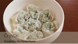  Presentation with dumpling - Amazing presentation having chinese shrimp dumpling soup in bowl backdrop and a coral colored foreground