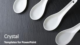  Presentation with slate - PPT layouts with chinese soup - four small white spoons background and a dark gray colored foreground