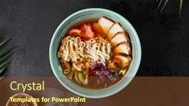  Presentation with modern chinese - PPT theme featuring chinese-soup-with-noodles-chicken background and a tawny brown colored foreground