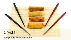  Presentation with nem spring roll - PPT theme with eggrolls - chinese spring rolls with chosticks background and a blonde colored foreground