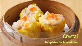  Presentation with food dimsum - Theme consisting of chinese steamed dimsum in bamboo background and a tawny brown colored foreground