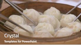  Presentation with chinese restaurant - PPT layouts featuring chinese steamed meat dumpling bun background and a coral colored foreground